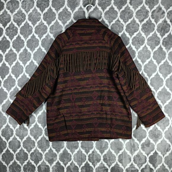 Sam Edelman Jacket Womens Small Aztec Fringe Western Wool Blend Coat - Picture 3 of 8